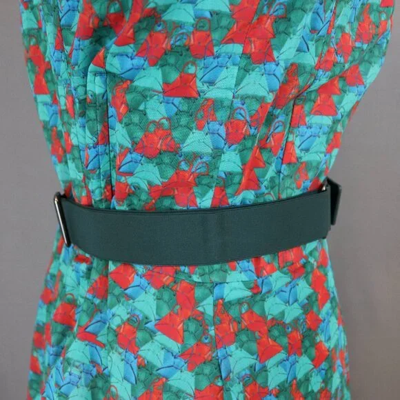 Akris Size 85 Green Leather and Elastic Belt with Trapezoid Buckle Sporty-Belt - Picture 11 of 15